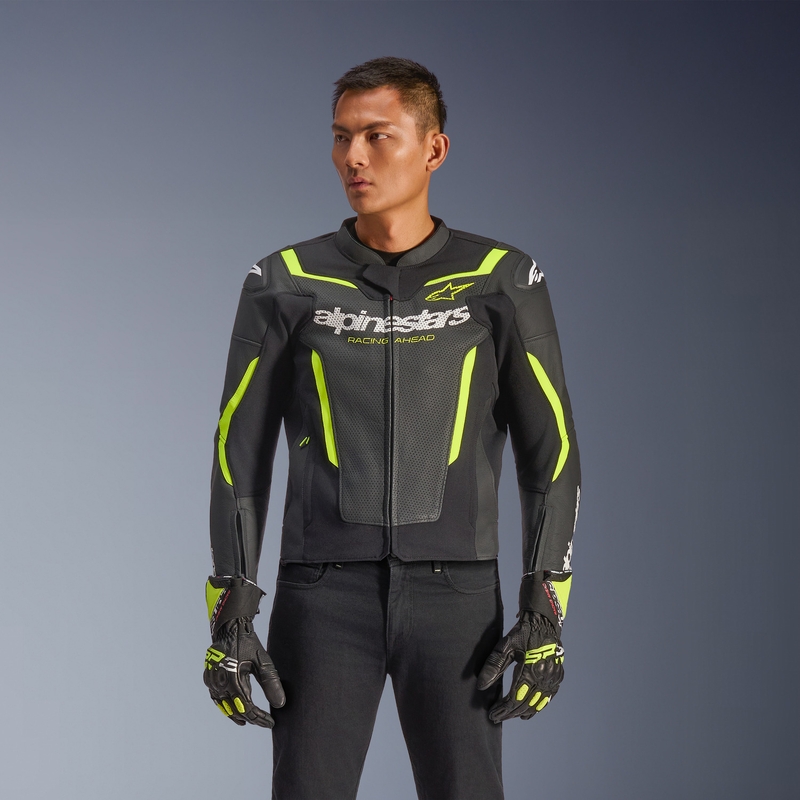 Alpinestars GP Force V2 Airflow odinė motociklo striukė, juoda-fluorescencinė geltona