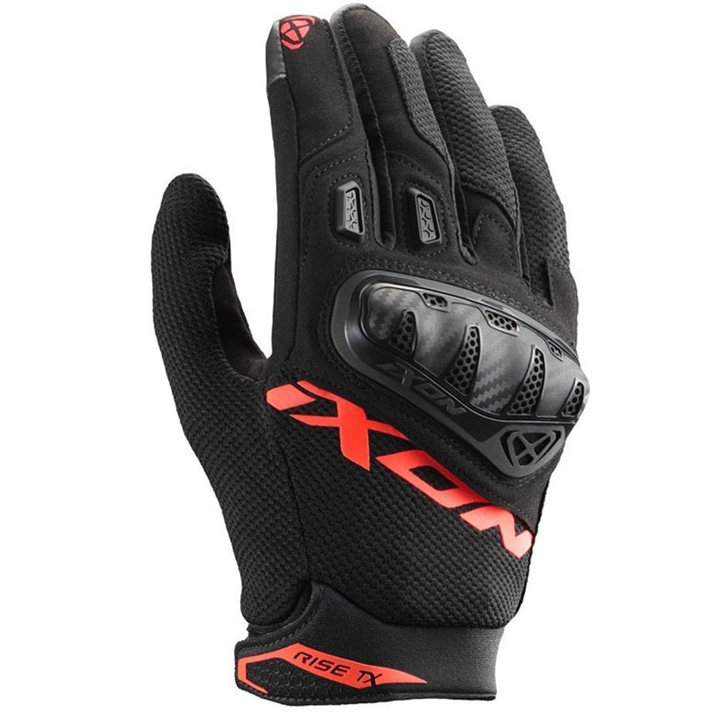 IXON Rise TX motociklo pirštinės juodos-fluorescencinės raudonos