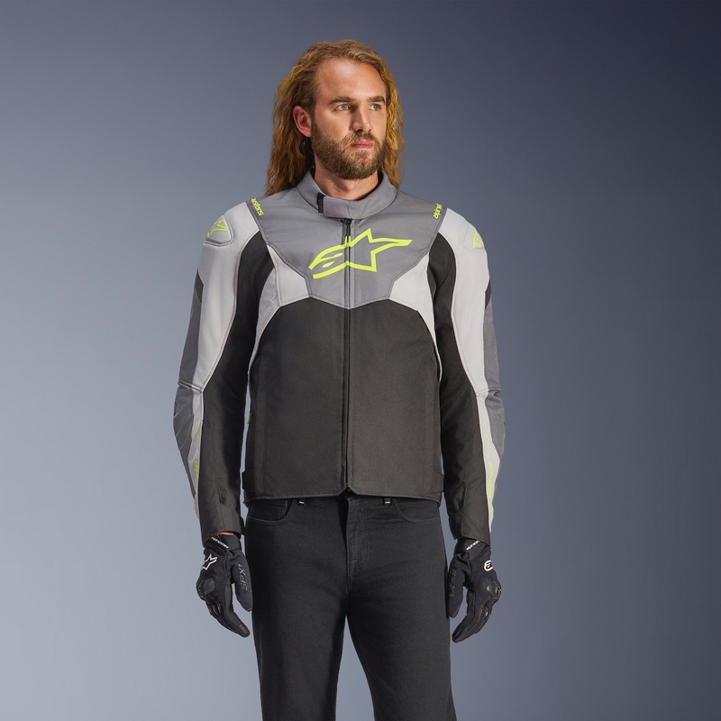 Alpinestars T-JAWS V4 vandeniui atspari motociklo striukė juoda-šviesiai pilka-pilka