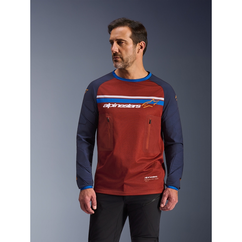 „Alpinestars Maxdura Dual“ oranžiniai-tamsiai mėlyni motokroso marškinėliai