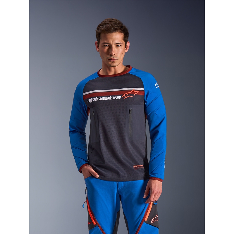 Alpinestars Maxdura Dual motokroso marškinėliai tamsiai pilki-mėlynai-oranžiniai