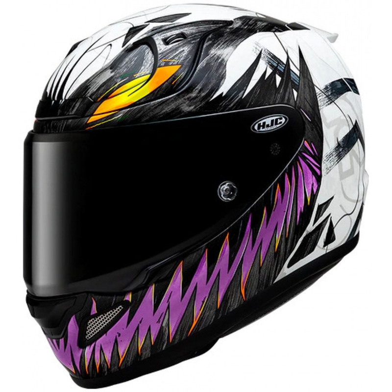 Uždaras motociklo šalmas HJC RPHA 12 Anti Venom 2 Marvel MC8 juoda-balta-violetinė