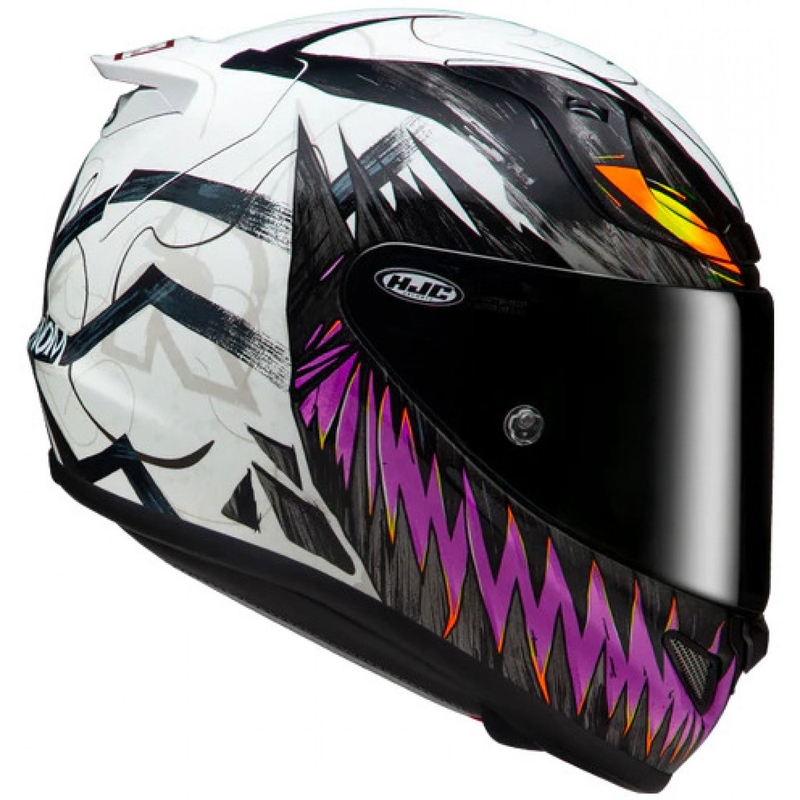 Uždaras motociklo šalmas HJC RPHA 12 Anti Venom 2 Marvel MC8 juoda-balta-violetinė