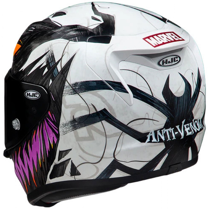 Uždaras motociklo šalmas HJC RPHA 12 Anti Venom 2 Marvel MC8 juoda-balta-violetinė