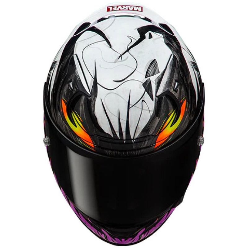 Uždaras motociklo šalmas HJC RPHA 12 Anti Venom 2 Marvel MC8 juoda-balta-violetinė