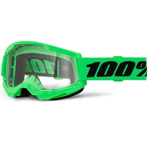 Motokroso akiniai 100% STRATA 2 NEW fluorescencinės žalios spalvos su skaidriu plexiglass