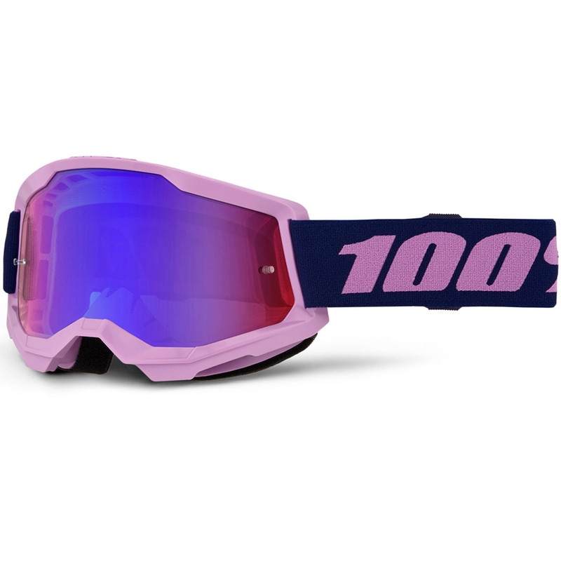 Motokroso akiniai 100% STRATA 2 NEW violetiniai su raudonai mėlynu plexiglass