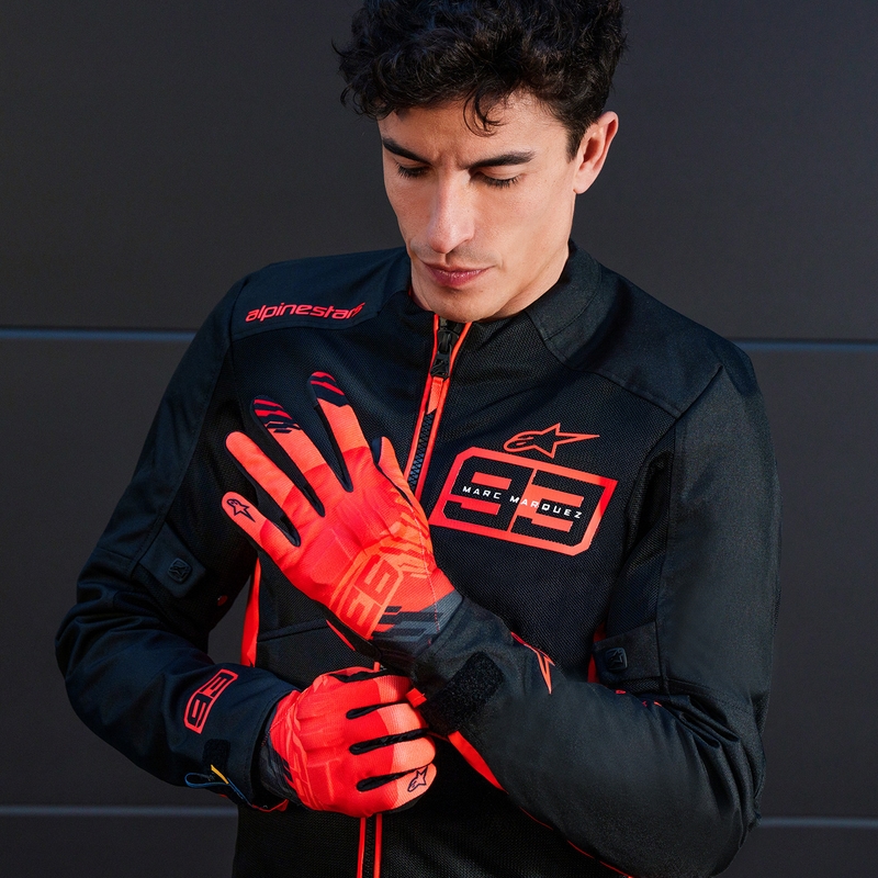 Alpinestars Reef V2 MM93 motociklo pirštinės, fluorescencinės, raudonos-raudonos-juodos, kolekcijos
