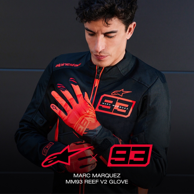Alpinestars Reef V2 MM93 motociklo pirštinės, fluorescencinės, raudonos-raudonos-juodos, kolekcijos