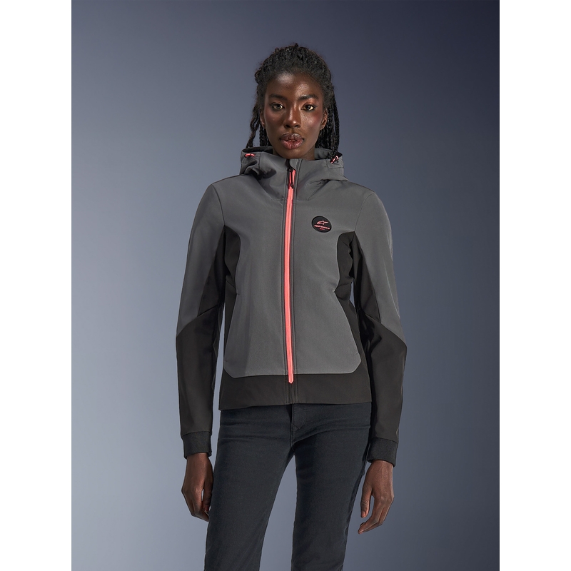 Alpinestars Stella Radium Tech moteriška motociklo striukė su gobtuvu, tamsiai pilka-juoda-rožinė