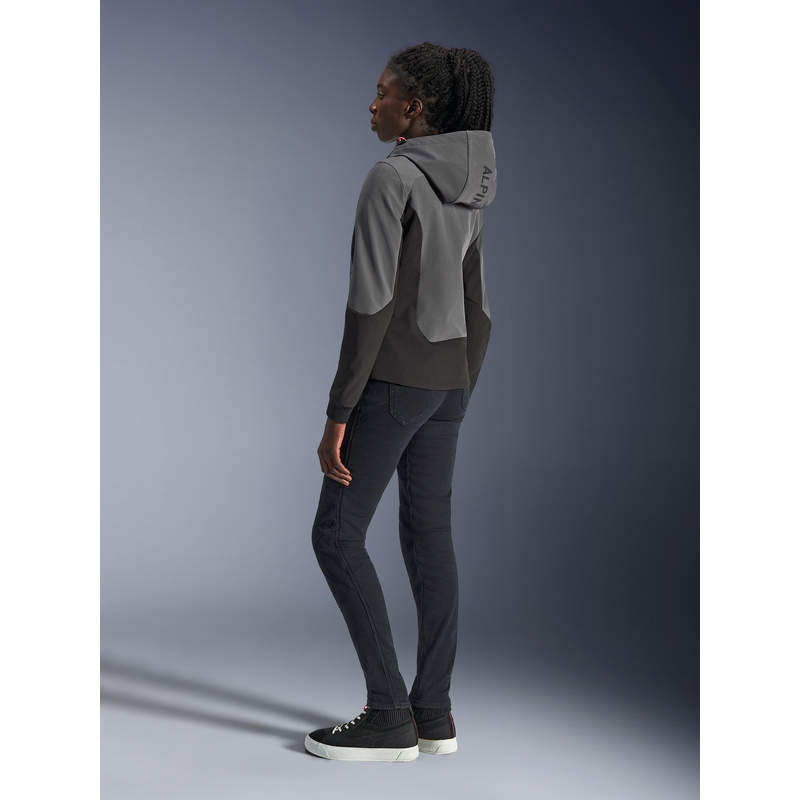 Alpinestars Stella Radium Tech moteriška motociklo striukė su gobtuvu, tamsiai pilka-juoda-rožinė