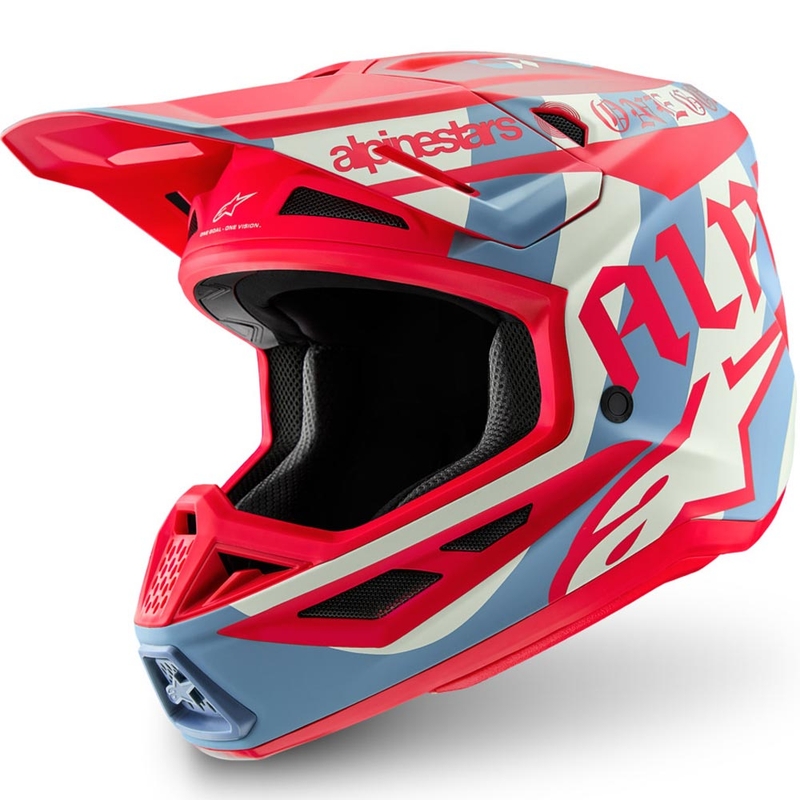 Alpinestars Supertech S-M7 riboto leidimo „Beast Coast“ motokroso šalmas pilkai juodai oranžinis
