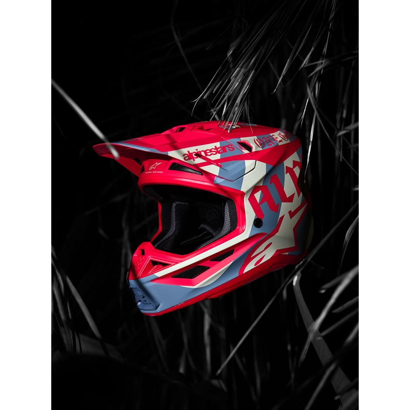 Alpinestars Supertech S-M7 riboto leidimo „Beast Coast“ motokroso šalmas pilkai juodai oranžinis