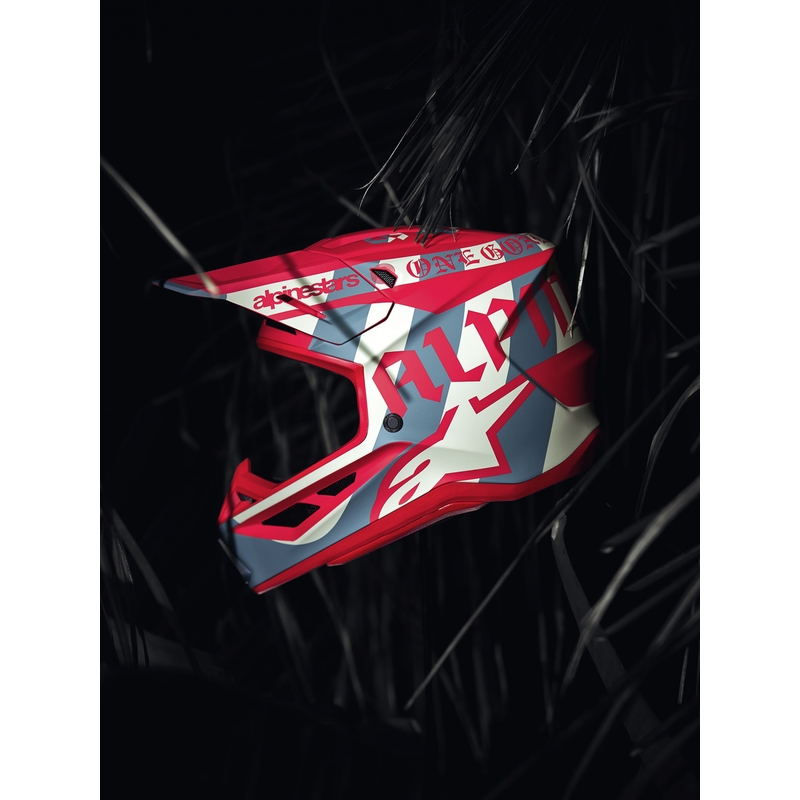 Alpinestars Supertech S-M7 riboto leidimo „Beast Coast“ motokroso šalmas pilkai juodai oranžinis