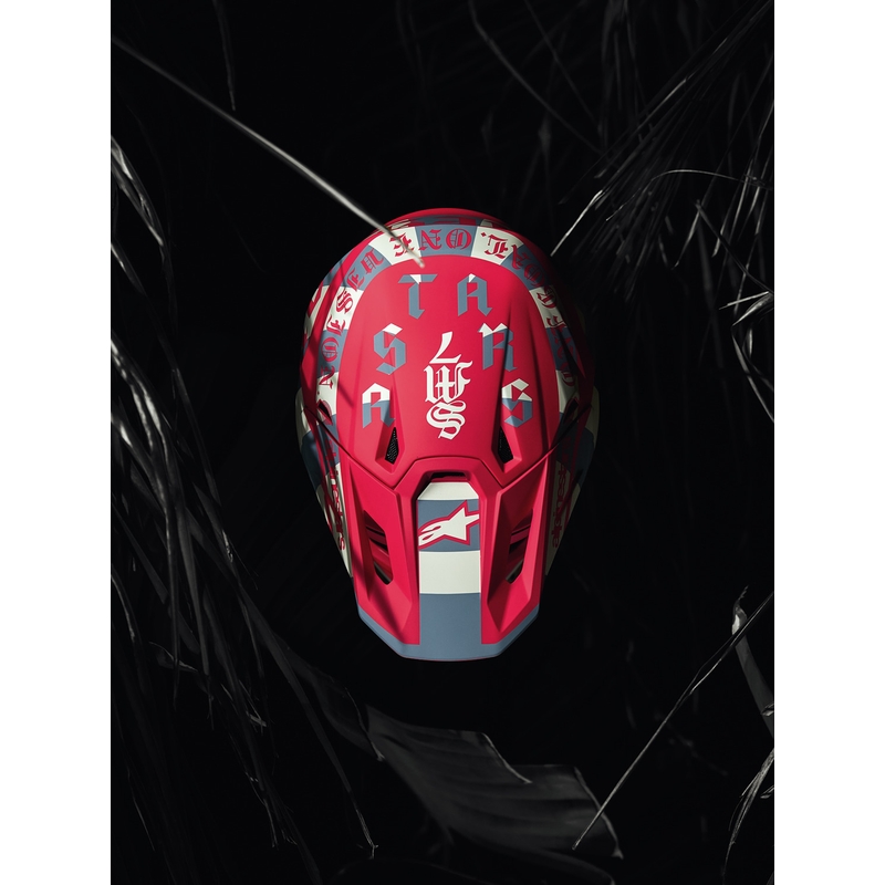 Alpinestars Supertech S-M7 riboto leidimo „Beast Coast“ motokroso šalmas pilkai juodai oranžinis