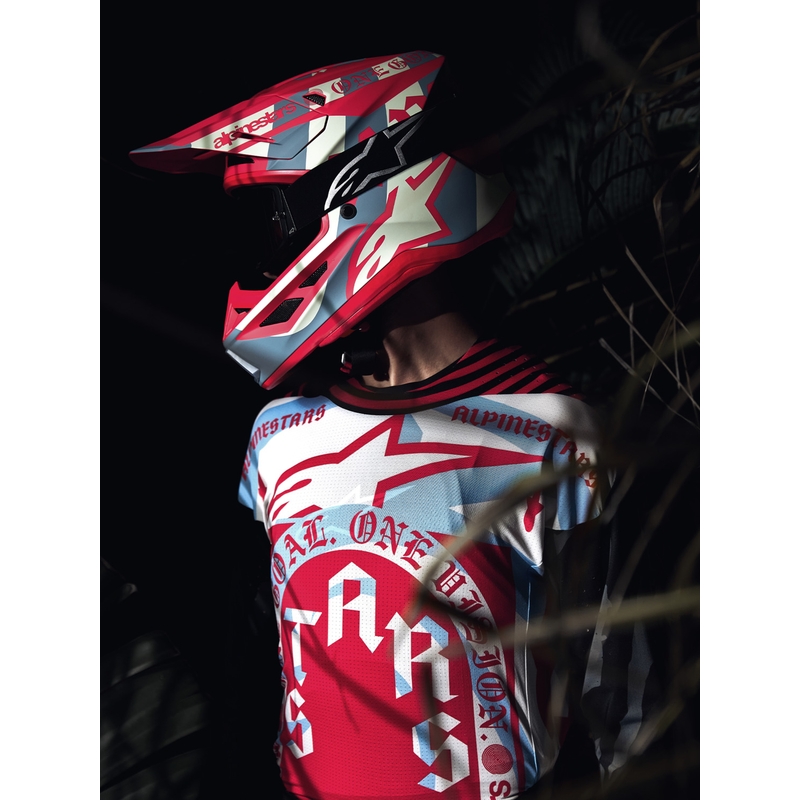 Alpinestars Supertech S-M7 riboto leidimo „Beast Coast“ motokroso šalmas pilkai juodai oranžinis