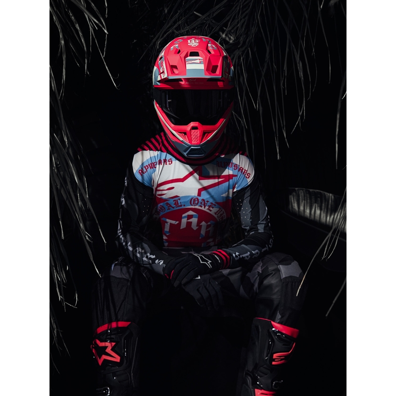 Alpinestars Supertech S-M7 riboto leidimo „Beast Coast“ motokroso šalmas pilkai juodai oranžinis
