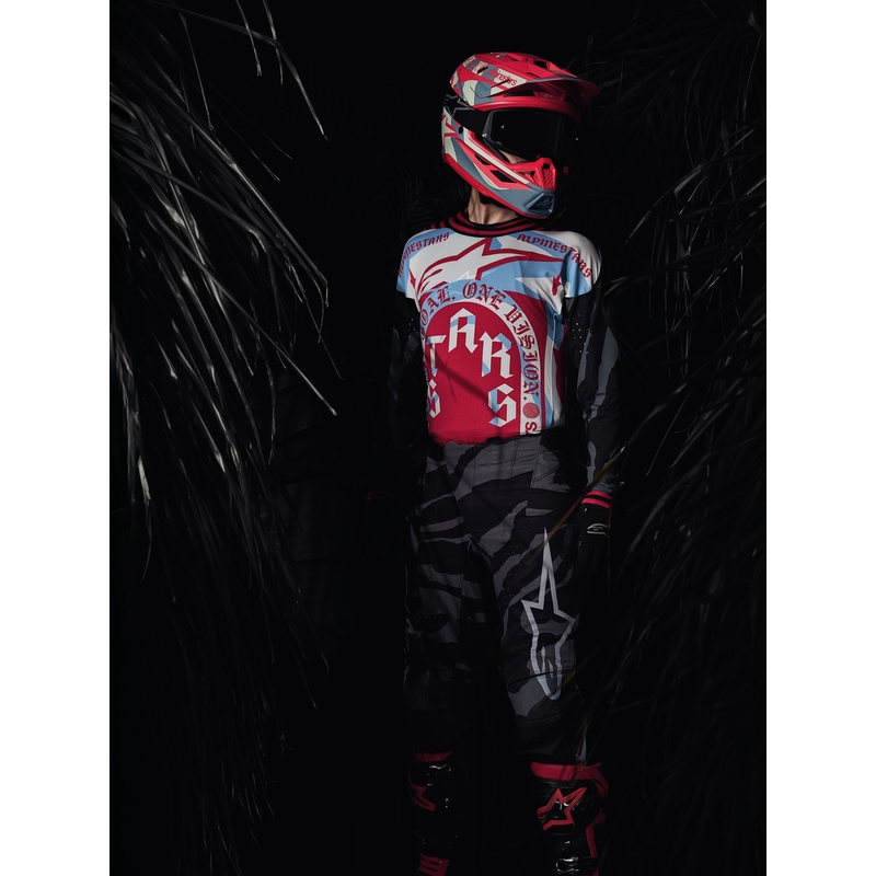 Alpinestars Supertech S-M7 riboto leidimo „Beast Coast“ motokroso šalmas pilkai juodai oranžinis