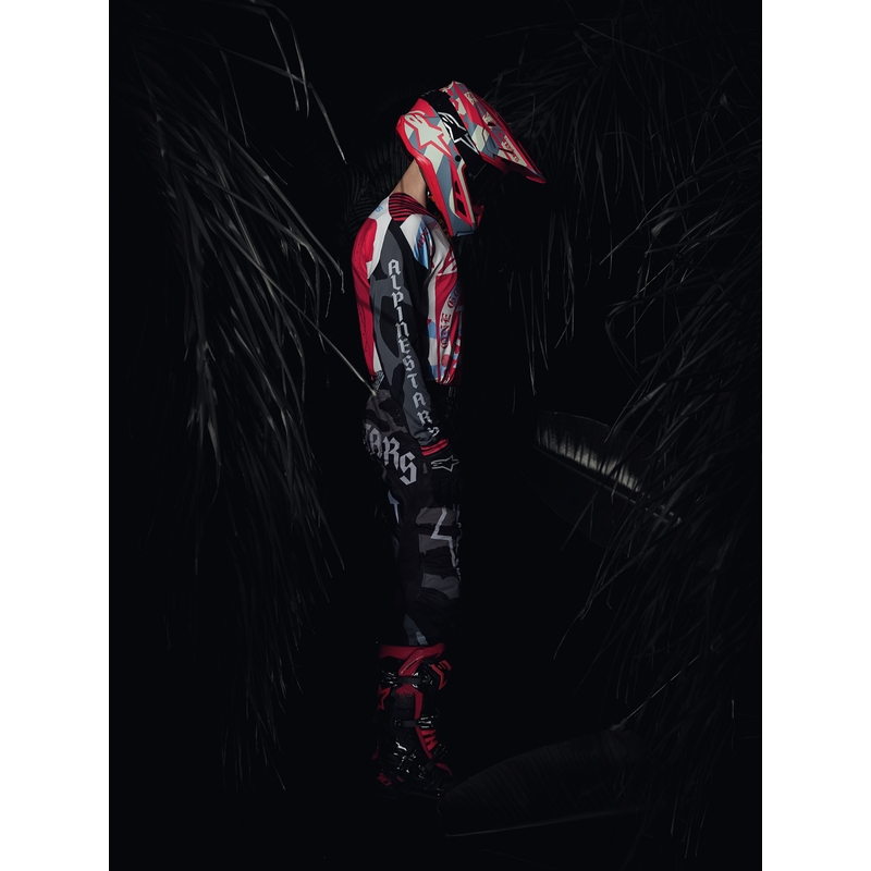 Alpinestars Supertech S-M7 riboto leidimo „Beast Coast“ motokroso šalmas pilkai juodai oranžinis