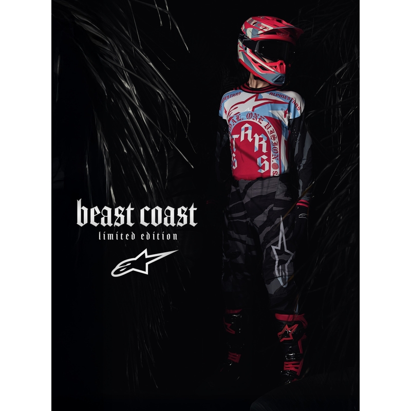 Alpinestars Supertech S-M7 riboto leidimo „Beast Coast“ motokroso šalmas pilkai juodai oranžinis