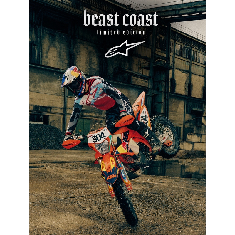Alpinestars Supertech S-M7 riboto leidimo „Beast Coast“ motokroso šalmas pilkai juodai oranžinis