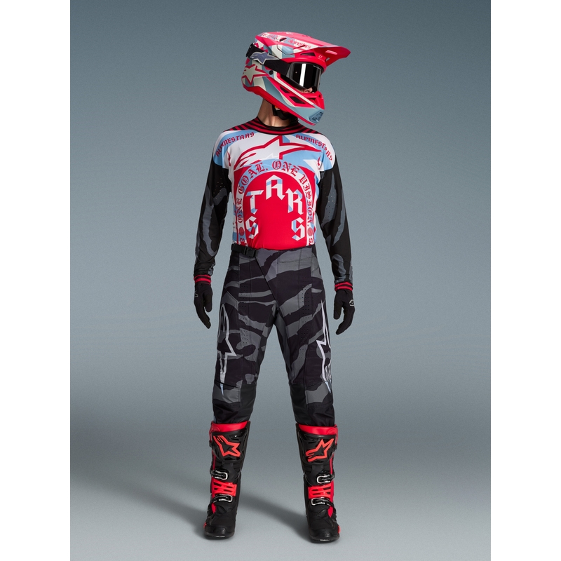 „Alpinestars Techstar“ riboto leidimo „Beast Coast“ motokroso marškinėliai pilki-juodi-oranžiniai