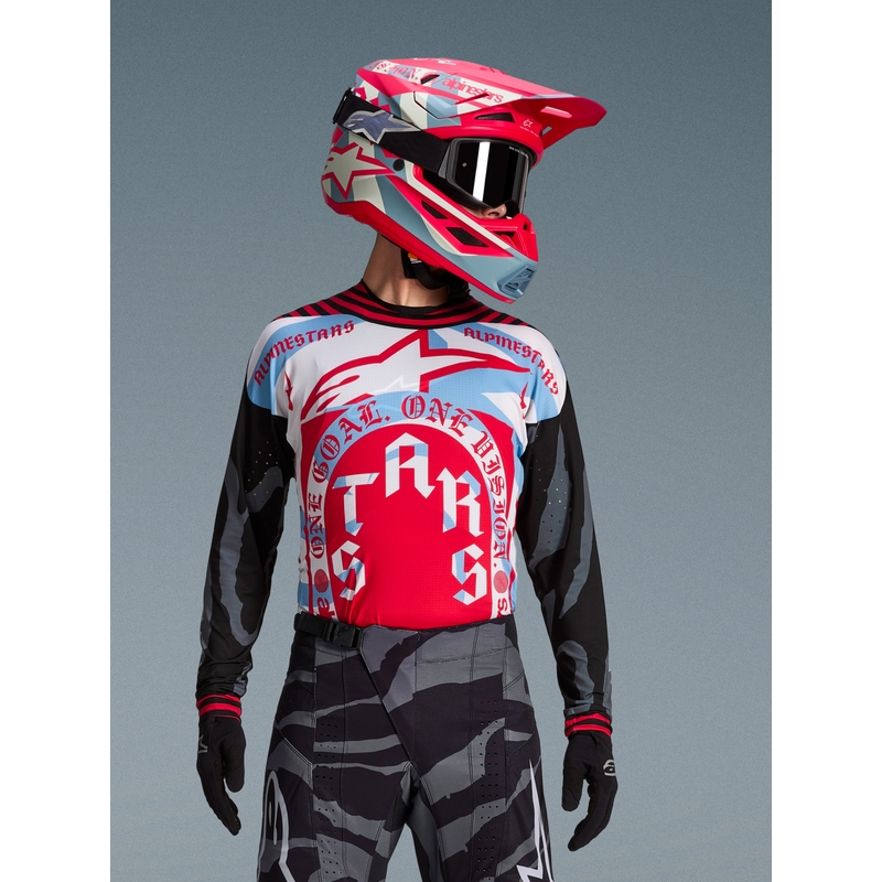 „Alpinestars Techstar“ riboto leidimo „Beast Coast“ motokroso marškinėliai pilki-juodi-oranžiniai