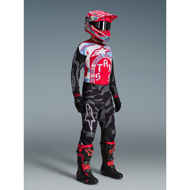 „Alpinestars Techstar“ riboto leidimo „Beast Coast“ motokroso marškinėliai pilki-juodi-oranžiniai