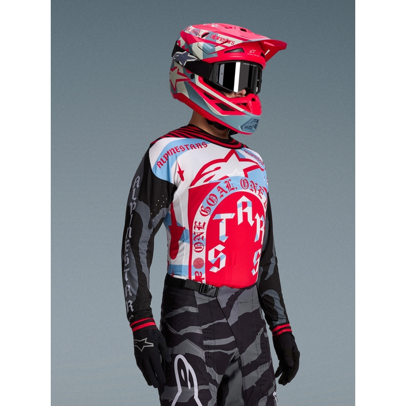 „Alpinestars Techstar“ riboto leidimo „Beast Coast“ motokroso marškinėliai pilki-juodi-oranžiniai