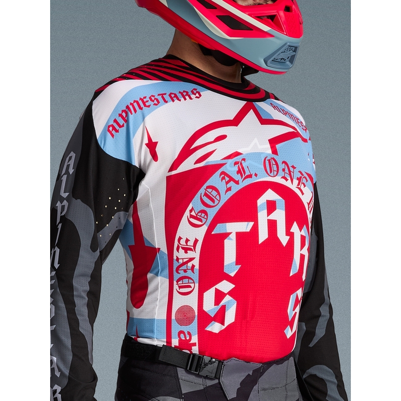 „Alpinestars Techstar“ riboto leidimo „Beast Coast“ motokroso marškinėliai pilki-juodi-oranžiniai