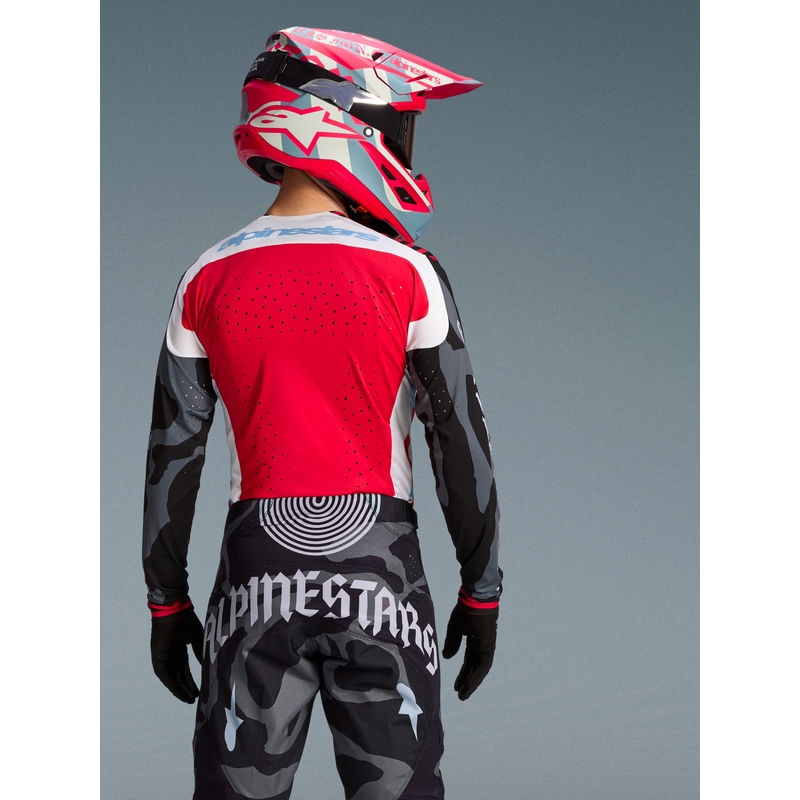 „Alpinestars Techstar“ riboto leidimo „Beast Coast“ motokroso marškinėliai pilki-juodi-oranžiniai