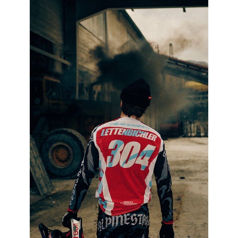 „Alpinestars Techstar“ riboto leidimo „Beast Coast“ motokroso marškinėliai pilki-juodi-oranžiniai