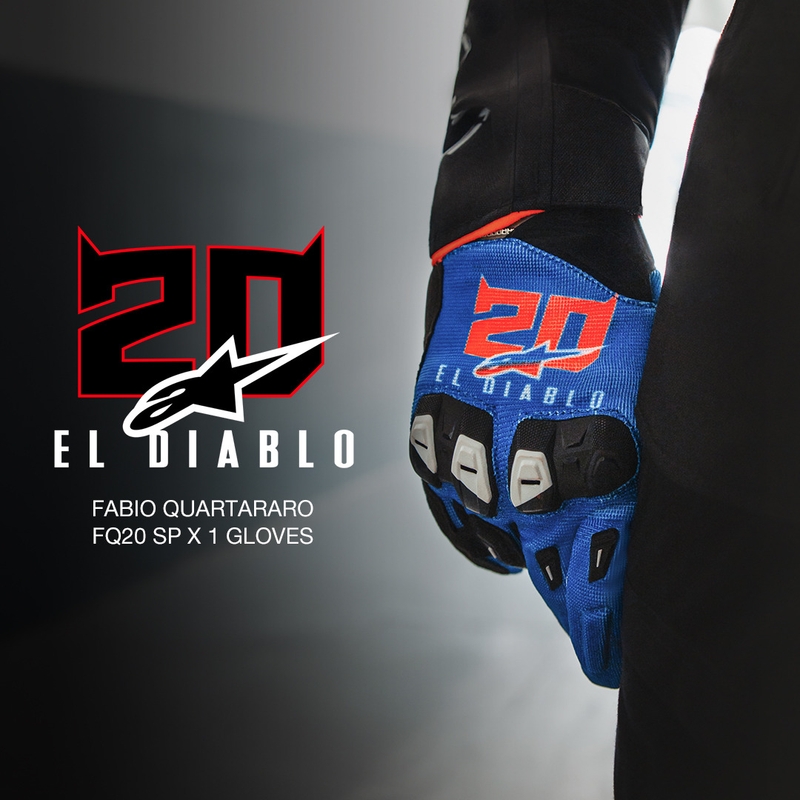 „Alpinestars SP X 1 FQ20“ motociklo pirštinių kolekcija, mėlyna-juoda-fluorescencinė raudona