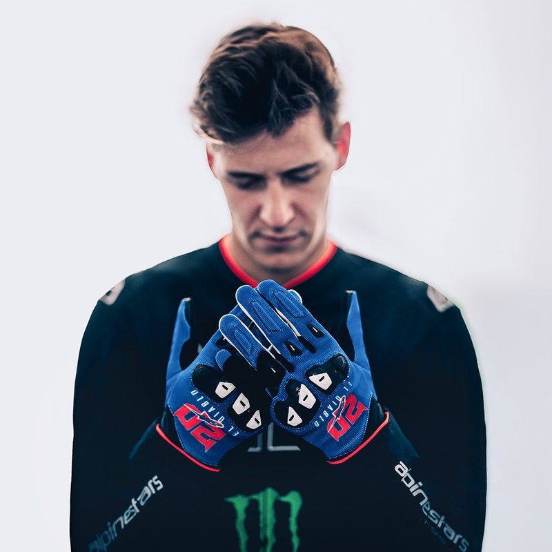 „Alpinestars SP X 1 FQ20“ motociklo pirštinių kolekcija, mėlyna-juoda-fluorescencinė raudona