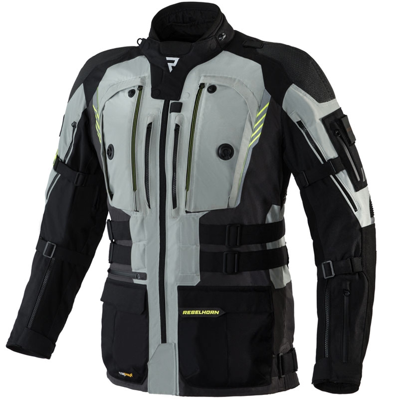 Motociklininko striukė Rebelhorn Patrol pilka-juoda-fluo yellow