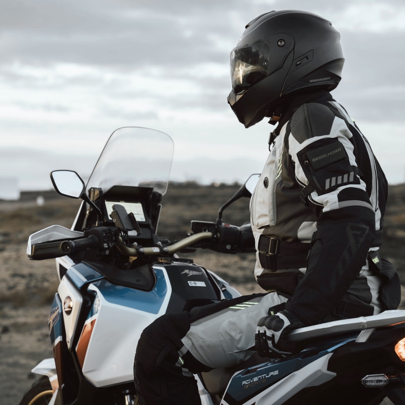 Motociklininko striukė Rebelhorn Patrol pilka-juoda-fluo yellow