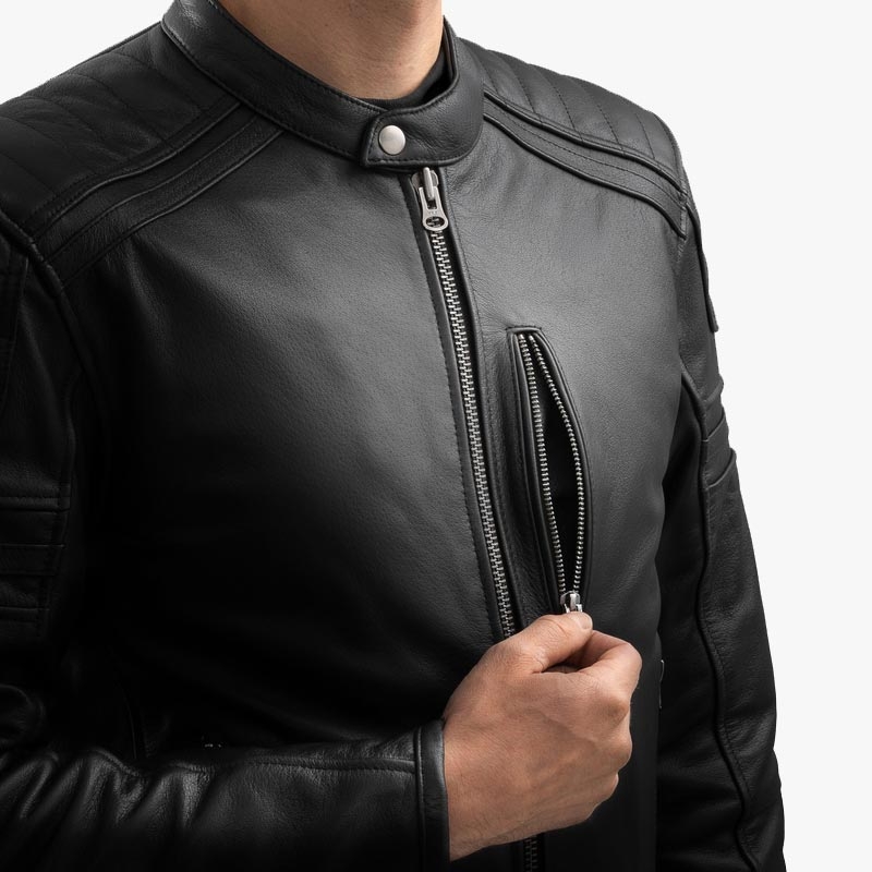 Ozone Colt odinė motociklo striukė, juoda