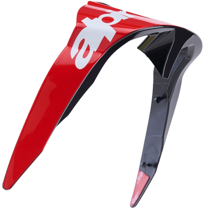 Aerodinaminis spoileris „Alpinestars Supertech R10 Arius“ motociklo šalmams, standartinio profilio, fluorescencinės raudonos-raudonos-baltos spalvos.