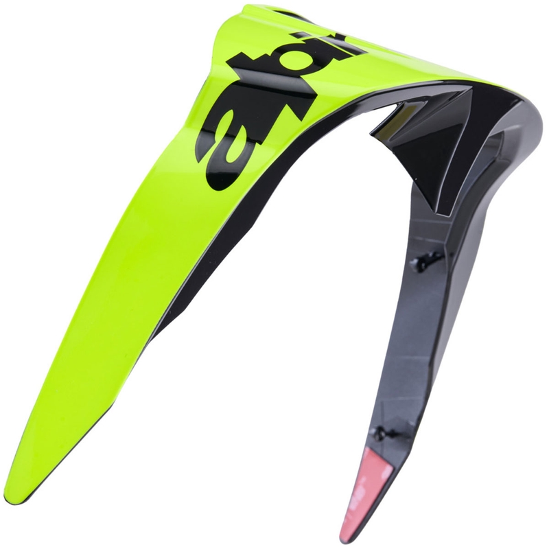 Aerodinaminis spoileris „Alpinestars Supertech R10 Arius“ motociklo šalmams, standartinio profilio, fluorescencinės geltonos-juodos spalvos.