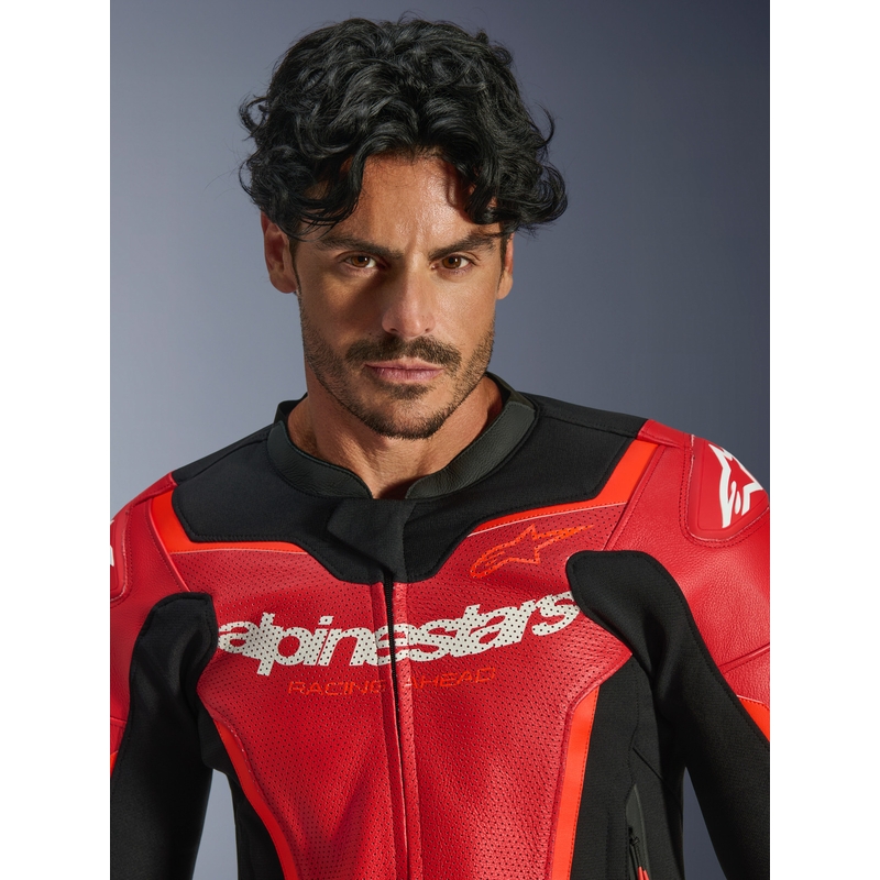 Alpinestars GP Force V2 Airflow odinė motociklo striukė, fluorescencinė raudona-juoda-balta