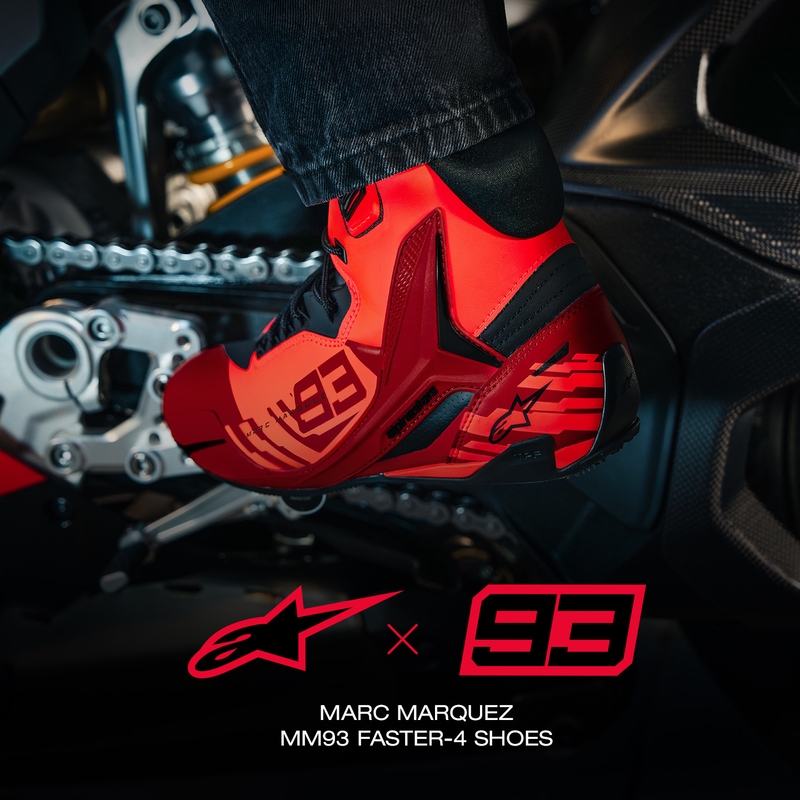 „Alpinestars Faster-4 MM93“ motociklo batai, fluorescencinė kolekcija, raudona-raudona-juoda