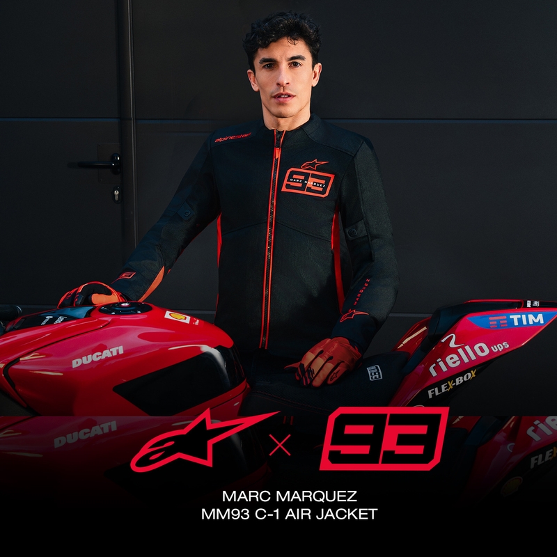 „Alpinestars C-1 AIR MM93“ motociklo striukė, fluorescencinė kolekcija, raudona-raudona-juoda