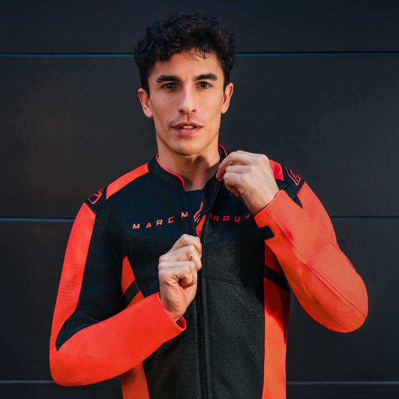 „Alpinestars T-SPS Air V2 MM93“ motociklo striukė, fluorescencinė kolekcija, raudona-juoda