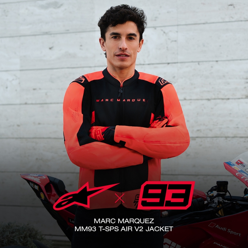 „Alpinestars T-SPS Air V2 MM93“ motociklo striukė, fluorescencinė kolekcija, raudona-juoda