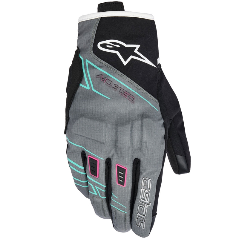 Moteriškos motociklo pirštinės Alpinestars STELLA MOBLAST WATERPROOF pilkos-juodos-fluorescencinės rožinės-turkio-baltos