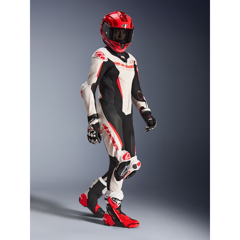 Moteriškas vientisas odinis motociklo kostiumas Alpinestars Stella GP-R7 balta-fluorescencinė raudona-juoda