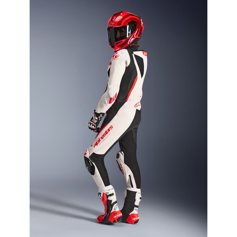 Moteriškas vientisas odinis motociklo kostiumas Alpinestars Stella GP-R7 balta-fluorescencinė raudona-juoda