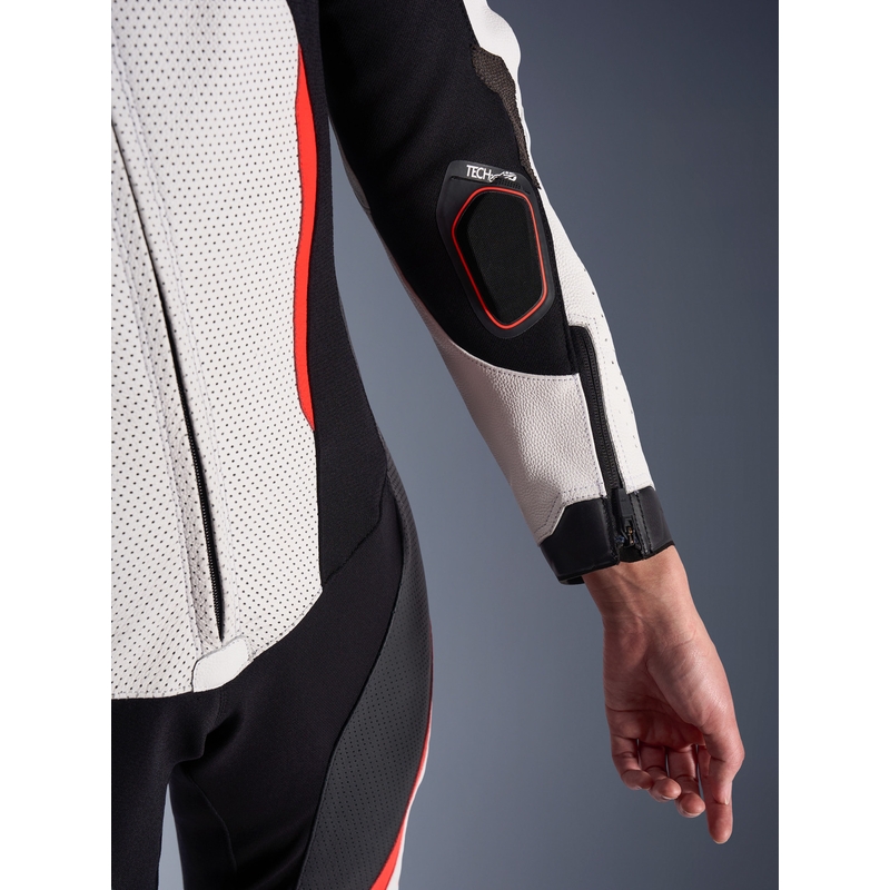 Moteriškas vientisas odinis motociklo kostiumas Alpinestars Stella GP-R7 balta-fluorescencinė raudona-juoda