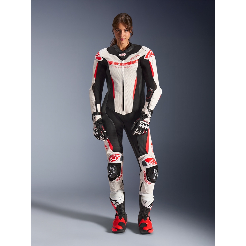 Moteriškas vientisas odinis motociklo kostiumas Alpinestars Stella GP-R7 balta-fluorescencinė raudona-juoda