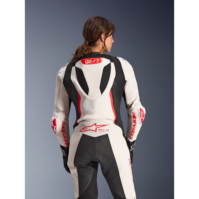 Moteriškas vientisas odinis motociklo kostiumas Alpinestars Stella GP-R7 balta-fluorescencinė raudona-juoda
